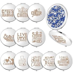 Sintuff 12 Pcs Cheer Gifts for Cheerleaders Compact Mirror Bulk for Cheer Team Coach Cheerleading Gifts Folding Pocket Cosmetic Purse Mirror Accessories(Silver)
