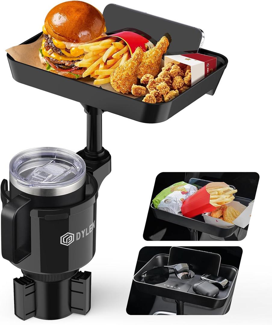 DYLEN Car Cup Holder Tray, Cup Holder Expander Adapter for Car, 9.5 Detachable Car Food Tray Table for Eating, Road Trip Essentials Fits Yeti, Hydro Flask 16-46 oz