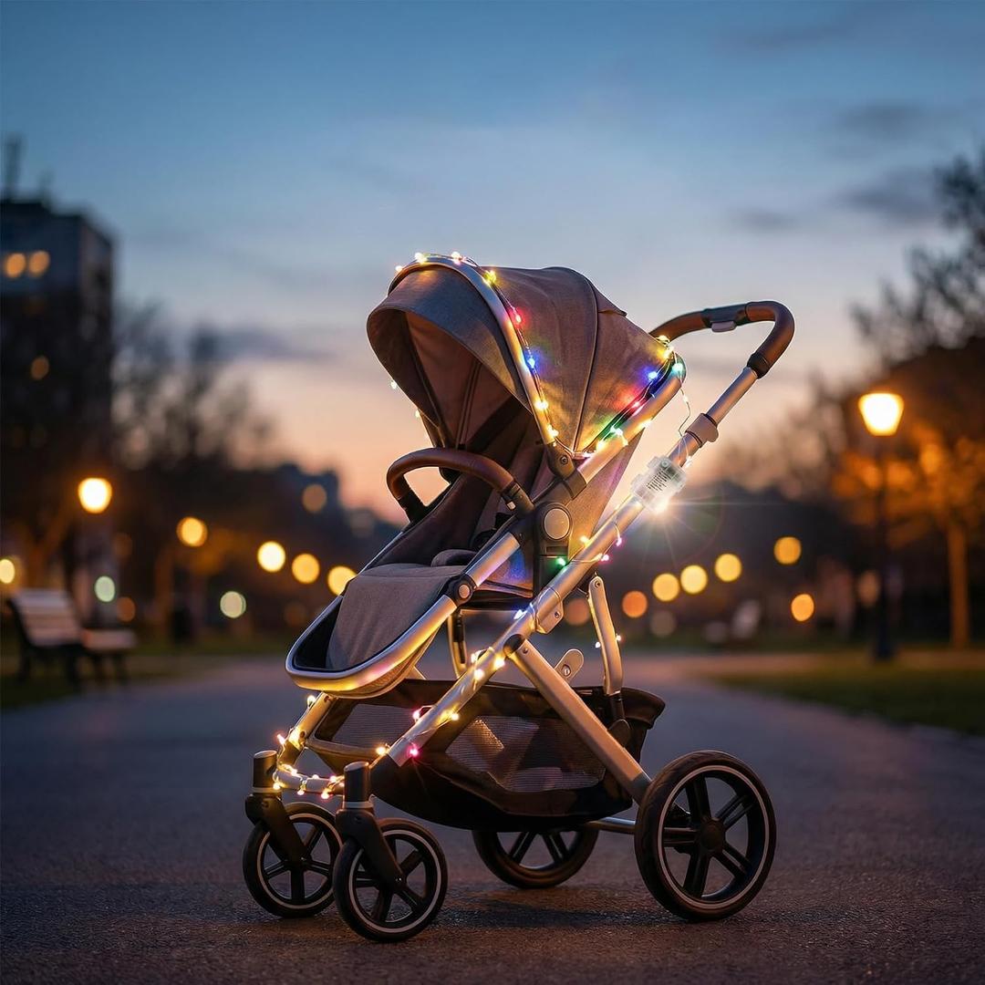 16.4ft LED Stroller Lights - Theme Park Favorite for Easy Stroller Finding, Beautiful Decoration with High Attention, Waterproof Battery Powered Baby Carriage Lights for Night Safety