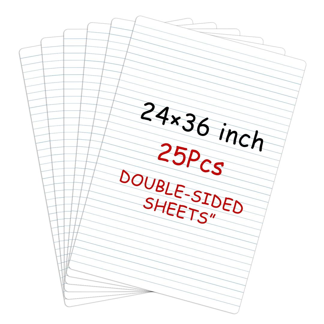 Lincia 25 Sheets Dry Erase Poster Board 24" X 36", Lined 1" Grid