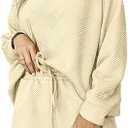 FUPHINE Women 2 Piece Outfits Sweatsuit Long Sleeve Button Down Pullover and Shorts Set with Pockets Size XL
