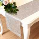 4PCS Glitter Disco Table Runner, 12" x 72" Retro 70s 80s Theme Decor, Silver Sequin, Party Supplies
