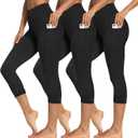 3 Packs Leggings with Pockets for Women, Soft High Waisted Tummy Control Workout Yoga Pants (Large-X-Large), 18inch