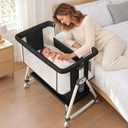3 in 1Baby Bassinet Bedside Sleeper with Wheels, Breathable Mesh & Soft Mattress, 4 Adjustable Heights, Easy Fold, Crib