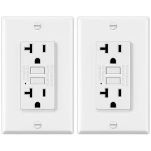 2 Pack GFCI Outlets 20 Amp, Non-Tamper Resistant, Decor GFI Receptacles with LED Indicator, Ground Fault Circuit Interrupter, Wallplate Included, ETL Listed, White