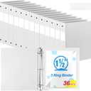 Henoyso 36 Pcs White 1.5 Inch 3 Ring Plastic Binder Bulk, 1 1/2 Inch Soft Flexible Binders Three Round Rings Fit 8.5x11 Papers for School Office Home File Organization Supplies
