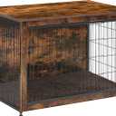DWANTON Dog Crate Furniture with Cushion, Wooden Kennel Table with Double Doors, Indoor Dog House, Medium Size, 32.5" L, Rustic Brown