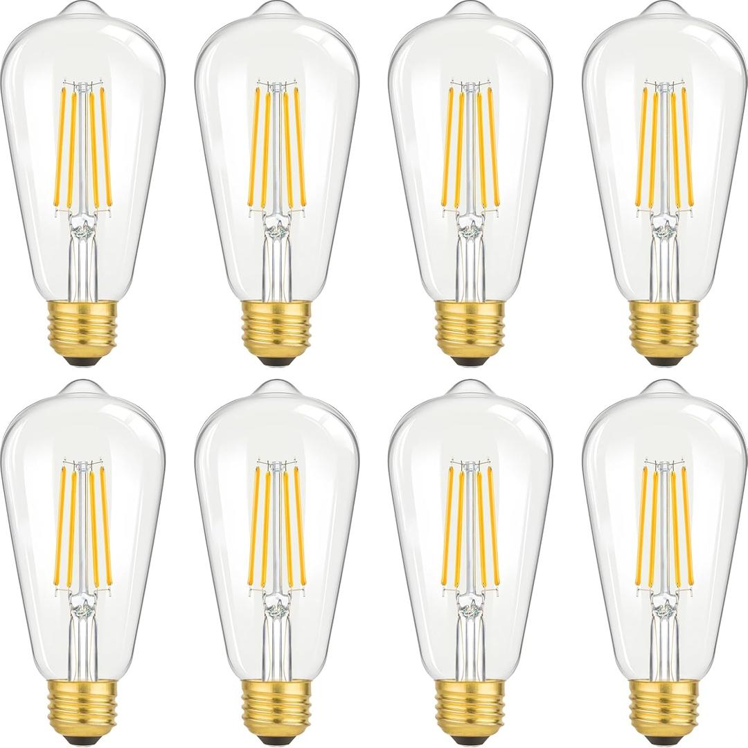 LED Light Bulbs 8W Edison Bulbs 100 Watt Equivalent, Vintage ST64 LED Light Bulbs 1400LM, E26 Medium Base, Antique Clear Glass Filament Bulbs, 2700K Warm White with 90+ CRI, Non-Dimmable, 8-Pack