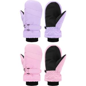 SATINIOR Kids Snow Mittens Waterproof Winter Ski Gloves Warm Thicken Snow Gloves for Girls Boys (5-8 Years, Light Pink,Light Purple)
