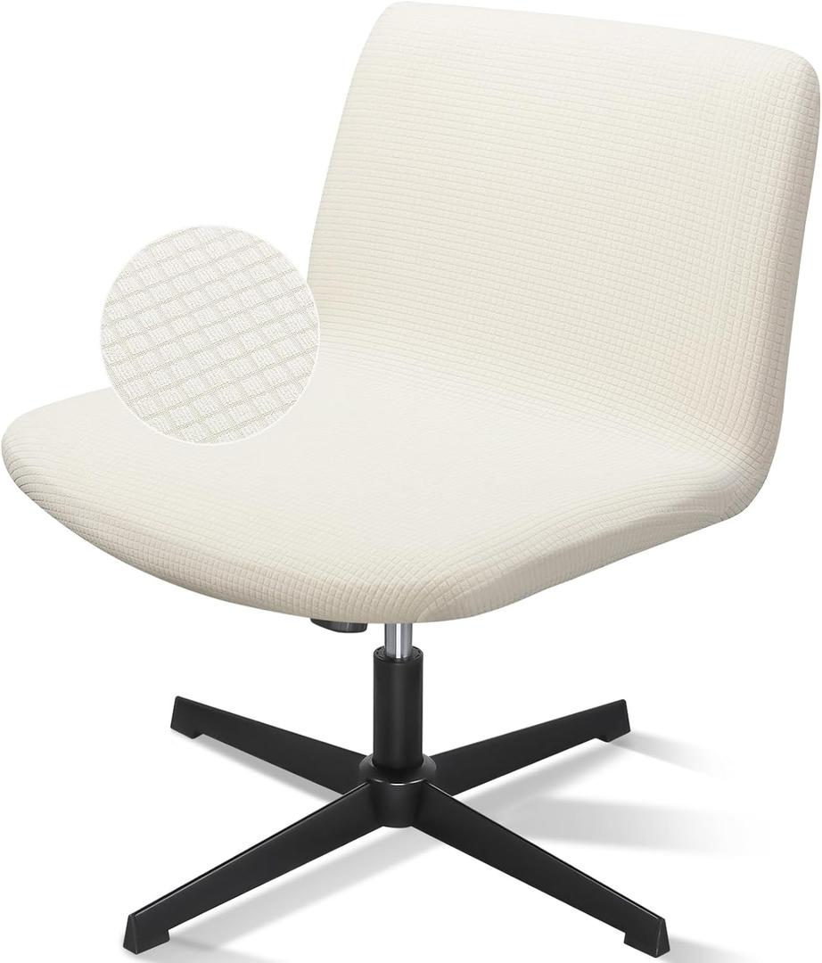 Criss Cross Chair Slipcover, Stretchable Armless Wide Seat Office Computer Task Vanity Chair Cover Protector, Elastic Cross Legged Desk Chairs Covers Bedroom-WhiteOnly Covers, No Chairs