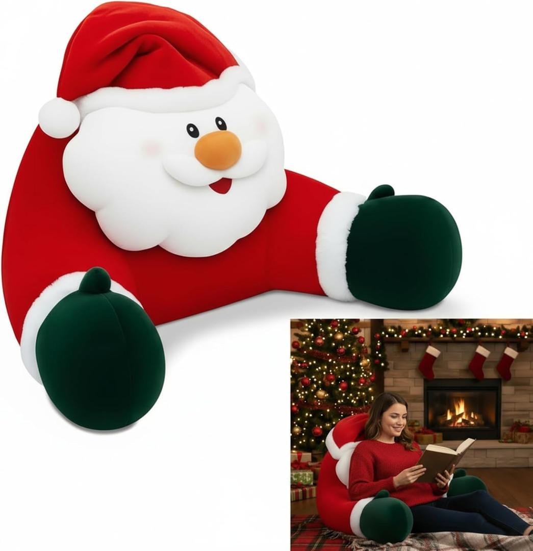 Breling Christmas Reading Pillows Santa Claus Pillow Gifts for Bed Sitting up, 30" x 19.7" Large Backrest Cushion with Arms Back Support for Reading Rest Sit up on Couch Sofa Floor
