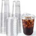 50Pack-16oz Disposable Clear Plastic Cups with Strawless Lids, Round Bottom To Go Cups for Iced Coffee, Smoothies & Cold Beverages