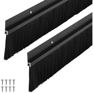 Frienda 2 Set Door Brush Bottom Sweep Brush Weather Stripping Aluminum Door Seal with Screws for Gaps up to 1 Inch, for Home, Commercial Gate, Fill Gaps Dust, Debris (1.5 x 36 Inch,Black)