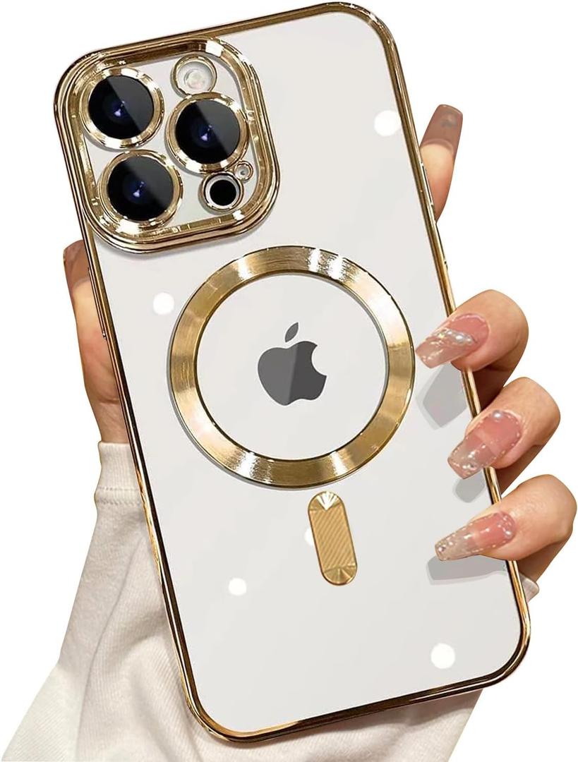 Misscase Compatible with iPhone 14 Pro MagSafe Case with Camera Lens Protector, Full Protection Clear Magnetic Anti-Scratch Cover for iPhone 14 Pro 6.1 inch- Gold | Full Protection, Magnetic, Anti-Scratch, Cover