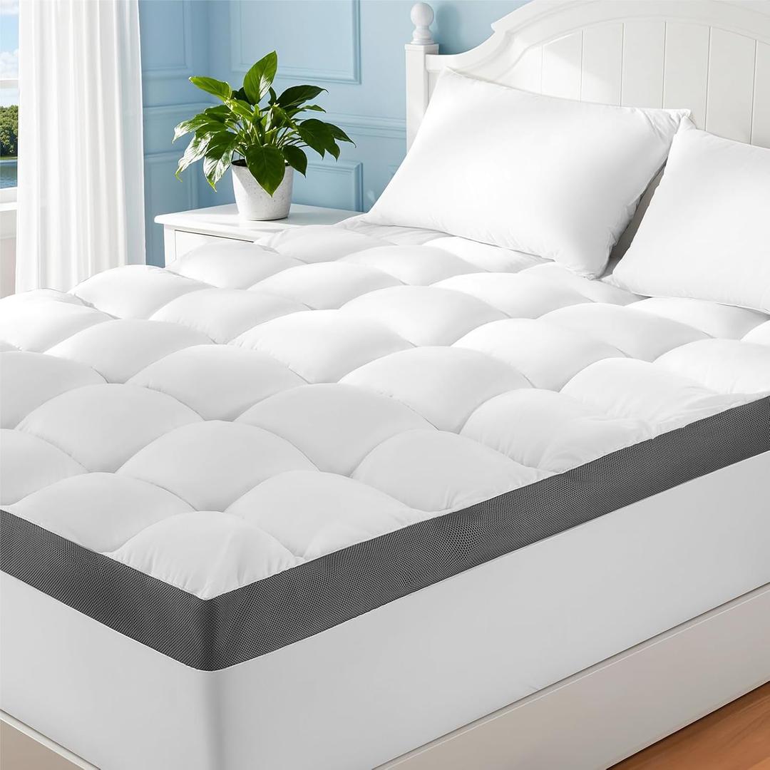 4 Inch Memory Foam Mattress Topper, Cooling Extra Thick 2000 GSM Pillow Top Mattress Pad for Back Pain Relief,Soft Breathable Mattress Cover for Fluffy Shredded Memory Foam Filled (Queen, 60"x80")