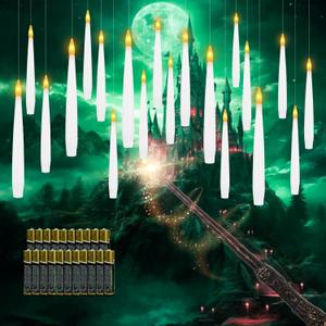 20 PCS Floating Candles with Wand LED Magic Hanging Candle Battery Operated Candle with 21 Batteries Include Flickering Warm Light Floating Candles for Christmas Halloween Decoration