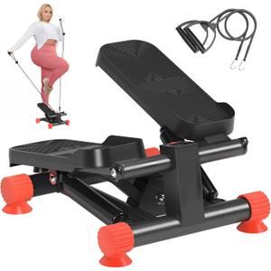 SogesHome Steppers for Exercise at Home,Stair Step Workout Machine with Optional Resistance Bands,Mini Stepper with 400LBS Loading Capacity,Hydraulic Fitness Stepper with LCD Monitor (Red)