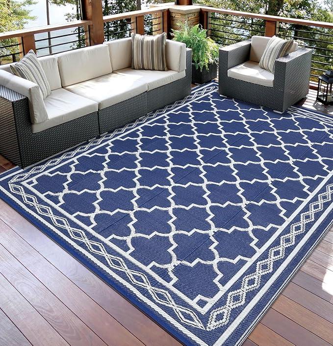 Garvee Outdoor Rug 9x18 ft, Patio Plastic Straw Rug Waterproof Reversible Patio Mat, Large Plastic Straw Rug for RV, Camping, Deck, Balcony, Easy Clean & Portable