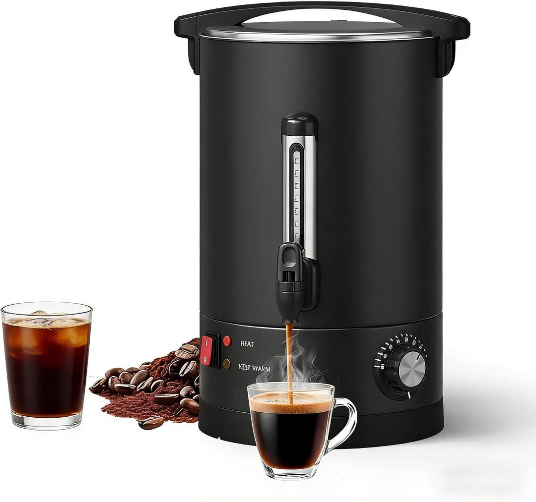 100-Cup Coffee Urn, 14L / 3.8Gal Double Wall Insulation Coffee Dispenser, Stainless Steel Large Hot Beverage Dispenser with Automatic Temperature Control & Faucet Commercial Coffee Urn, Black