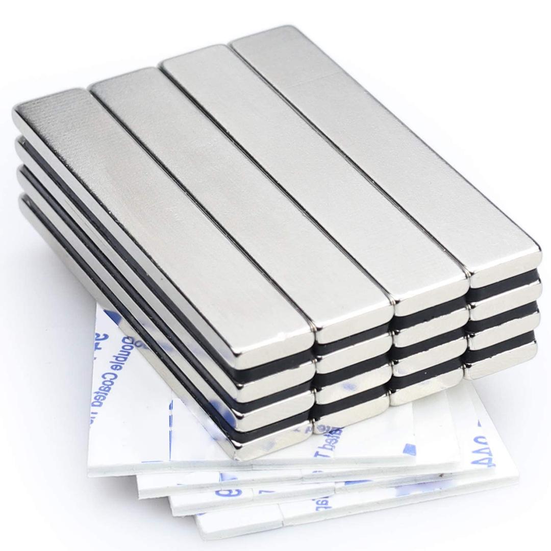 16 Pack Strong Neodymium Bar Magnets with Double-Sided Adhesive, MIKEDE Rare Earth Metal Neodymium Magnet - 60 x 10 x 3 mm (Silver)