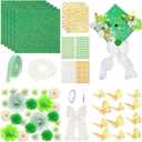 Wavwavw 58 Pcs DIY Graduation Cap Decorations Kit Grad Cap Decor Included Faux Flowers Bow Mesh 3D Butterfly Stickers, Adhesive Rhinestones, Glitter Letter Stickers, for 2026 Grad Party(Green)