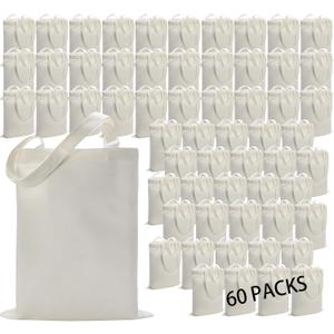 WHEATHUSK 60 Pack Sublimation Tote Bags Blank Canvas Tote Bags Reusable Polyester Grocery Bags for Heat Transfer Vinyl DIY Crafting White, 14x16 Inch