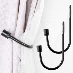 2 x Metal Curtain Holdbacks Decorative U Shaped Hooks Wall Mounted, Modern Design Curtain Tie Back Hooks, Black, 2pcs