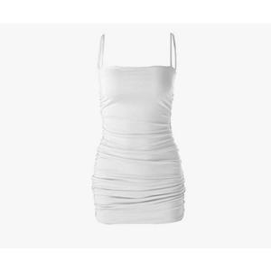 WIWIQS Women's Sexy Spaghetti Strap Tank Dress Basic Backless Bodycon Dress Ruched Club Party Mini Dress, M