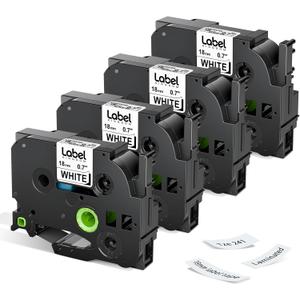 18mm 0.7 Label Maker Tape Compatible with Brother P Touch TZe-241 Laminated White TZ Tape for PT-D410 D400 D600 P700 Printer, 4-Pack Label KINGDOM TZ-241 (3/4in x 26.2ft) (Black on White)