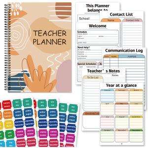 Teacher Planner Book for Yearly, Weekly & Monthly Lesson Planner, January-December Yearly Planner A4 Size with Checklist, Notes, School Teacher Supplies for Classroom Organization - Boho