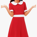 Remimi Halloween Girls Short Sleeve Peter Pan Collar A-Line Red Dresses S