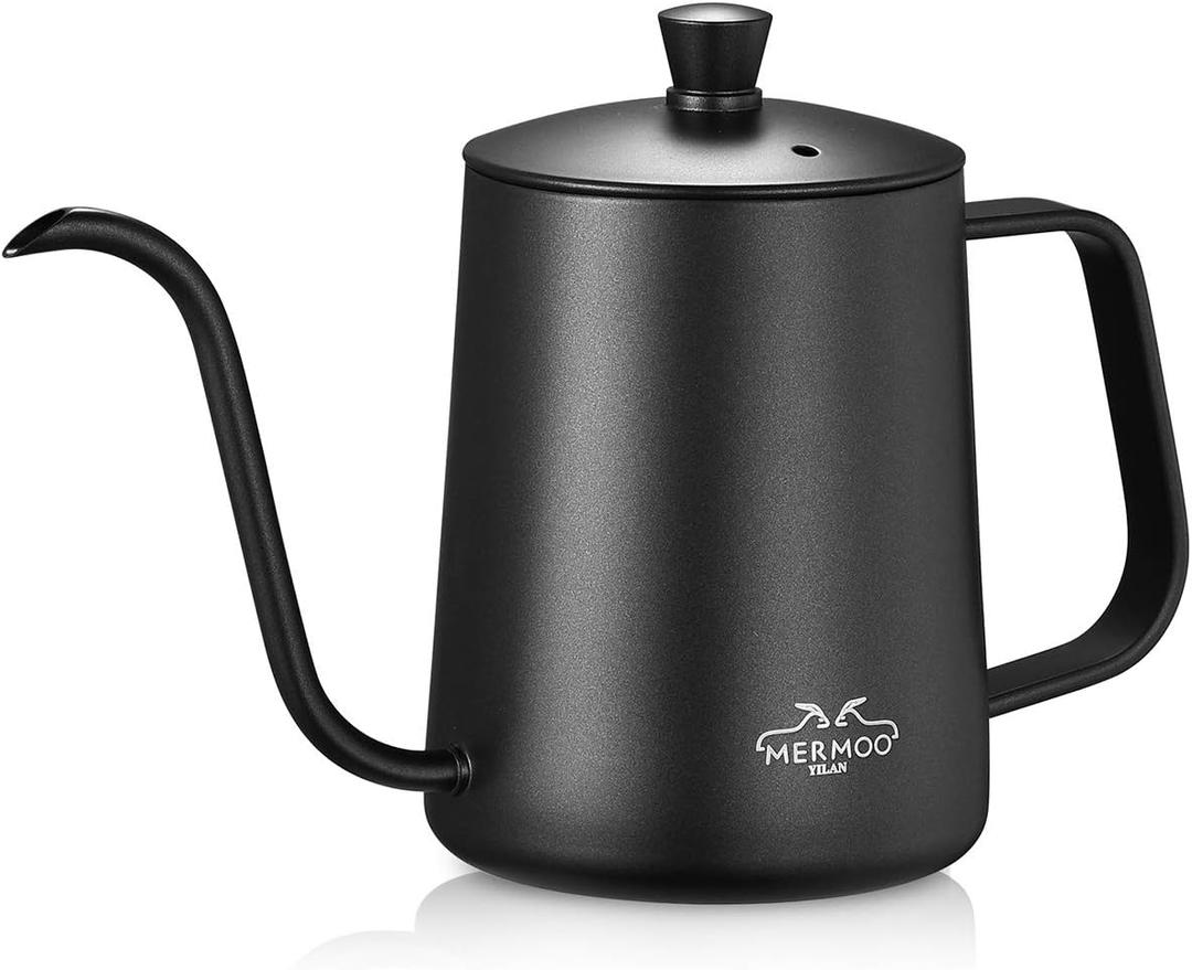 MERMOO YILAN Gooseneck Coffee Kettle 21oz Pour Over Drip Pot 600ml Long Narrow Spout Stainless Steel Water Dripper Kettle for Tea & CoffeeBlack)