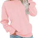 BeadChica Womens Casual Crewneck Sweatshirt Long Sleeve Tops Cute Pullover Loose Fit (Pink, L)