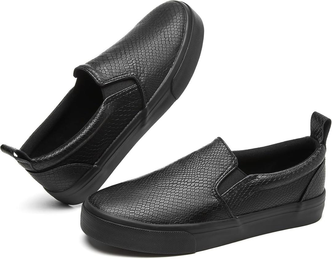 TUOPIN Womens Synthetic Leather Slip On Shoes,Padded Collar Slip on Sneakers for Women,Casual Loafers Walking Shoes (9.5, Full Black)