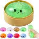 Dumpling Squishies, Glitter Dumpling Mystery Box, Colorful Dumplings Stress Balls Fidget Sensory Toy, Stocking Stuffers with Food Steamer Stretchy Desk Toys (Glitter Green)