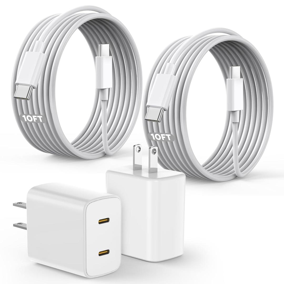 45W Apple 17 16 15 Fast USB C Charge Block, 2-Pack Apple Charger Plug & 10FT Long USB C Cable Cords,iPhone 17 Charger Fast Charging,Compatible with iPhone 17/16/15/Air/Pro/Pro Max/e/Plus/iPad/AirPods