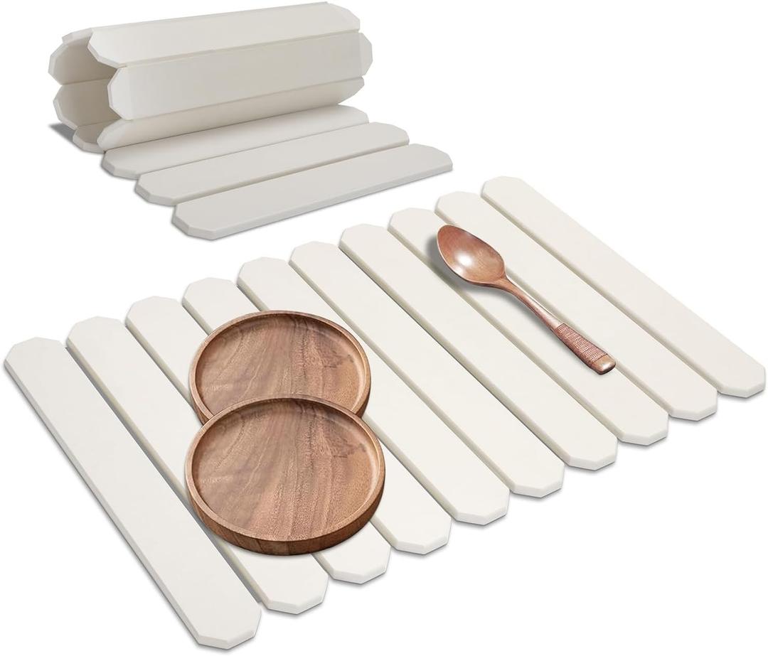 White Stone Drying Mat for Kitchen Counter, Diatomaceous Dish Drying Mat 16x24 Inch, Fast-Absorbing Quick-Dry Non-Slip Sink Tray