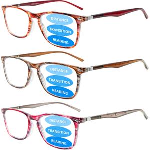 3 Pack Progressive Multifocus Reading Glasses for Men Women Blue Light Blocking Spring Hinges Computer Readers (3 pack multicolor, 2.75 x)