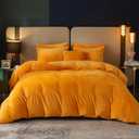 SE SOFTEXLY Velvet Duvet Cover Queen Size, Ultra Soft Flannel Duvet Cover 3Pcs Solid Breathable Silky Velour Comforter Cover, Luxury Cozy Winter Duvet Cover Set with 2 Pillowcases, 90" x 90", Yellow