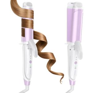 Dual-Voltage Curling Iron: Smart Voltage 1 1/2 inch Ceramic Barrel for Long Hair Traveler - European Travel Curling Iron with Clamp Purple