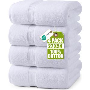Utopia Towels 4 Pack Premium Bath Towels Set, 27 by 54 Inches, 100% Ring Spun Cotton 600GSM, Lightweight and Highly Absorbent Quick Drying Towels, Perfect for Daily Use, White