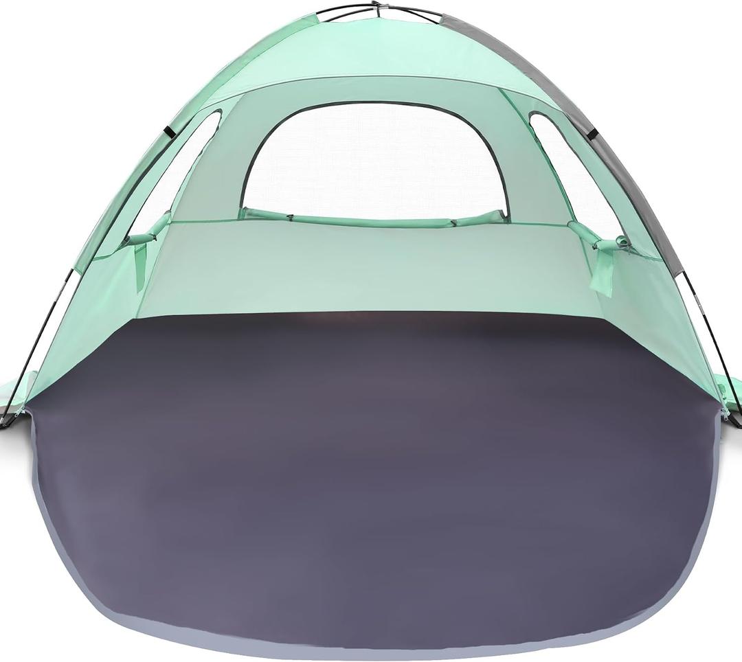 WhiteFang Beach Tent Anti-UV Portable Sun Shade Shelter for 6 Person, Extendable Floor with 3 Ventilating Mesh Windows Plus Carrying Bag, Stakes and Guy Lines