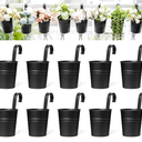 Dahey 10 Pcs Hanging Flower Pots Metal Iron Bucket Planter for Railing Fence Balcony Garden Home Decoration Flower Holders with Detachable Hooks, Black, 4 Inches
