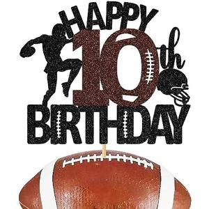 Tivurcia American Football Happy 10th Birthday Cake Topper, Glitter Touchdown Football Sports Theme 10 Years Old Birthday Party Decorations Supplies for Boy