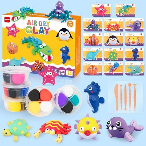 Air Dry Clay for Kids,Modeling Clay Kit,14 Species of Marine Life DIY Molding Clay Art Crafts Set,Ultra Light & Soft,Safe Non-Toxic,Toys Gifts for Age 4 5 6 7 8+ Years Old Boys Girls Kids