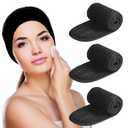Denfany Spa Headband - Deluxe Face Wash Headband, Comfortable, Adjustable and Machine-Washable, Ideal for Showering, Makeup and Exercise (Black 3 Pack)