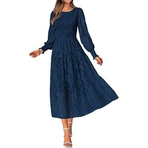 BTFBM Wedding Guest Dresses for Women Spring Fashion 2026 Casual Long Sleeve Floral Maxi Boho Homecoming Dress, Size Small