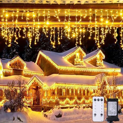 JMEXSUSS 38.8FT Icicle Lights for Outside, 400 LED Icicle Christmas Lights Outdoor Indoor Plug in, Warm White String Lights for Christmas House Patio Party Fireplace Holiday Decorations