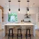 Industrial Pendant Lights, Modern Clear Glass Shade Pendant Lighting, Black Pendant Light Fixtures Ceiling Light, Farmhouse Pendant Lighting for Kitchen Island Hallway Porch Corridor Bedroom, 3-Pack
