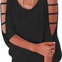 Womens Summer Cold Shoulder Tops 3/4 Sleeve T Shirts Pullover Casual Dolman Blouses (Small, Black)